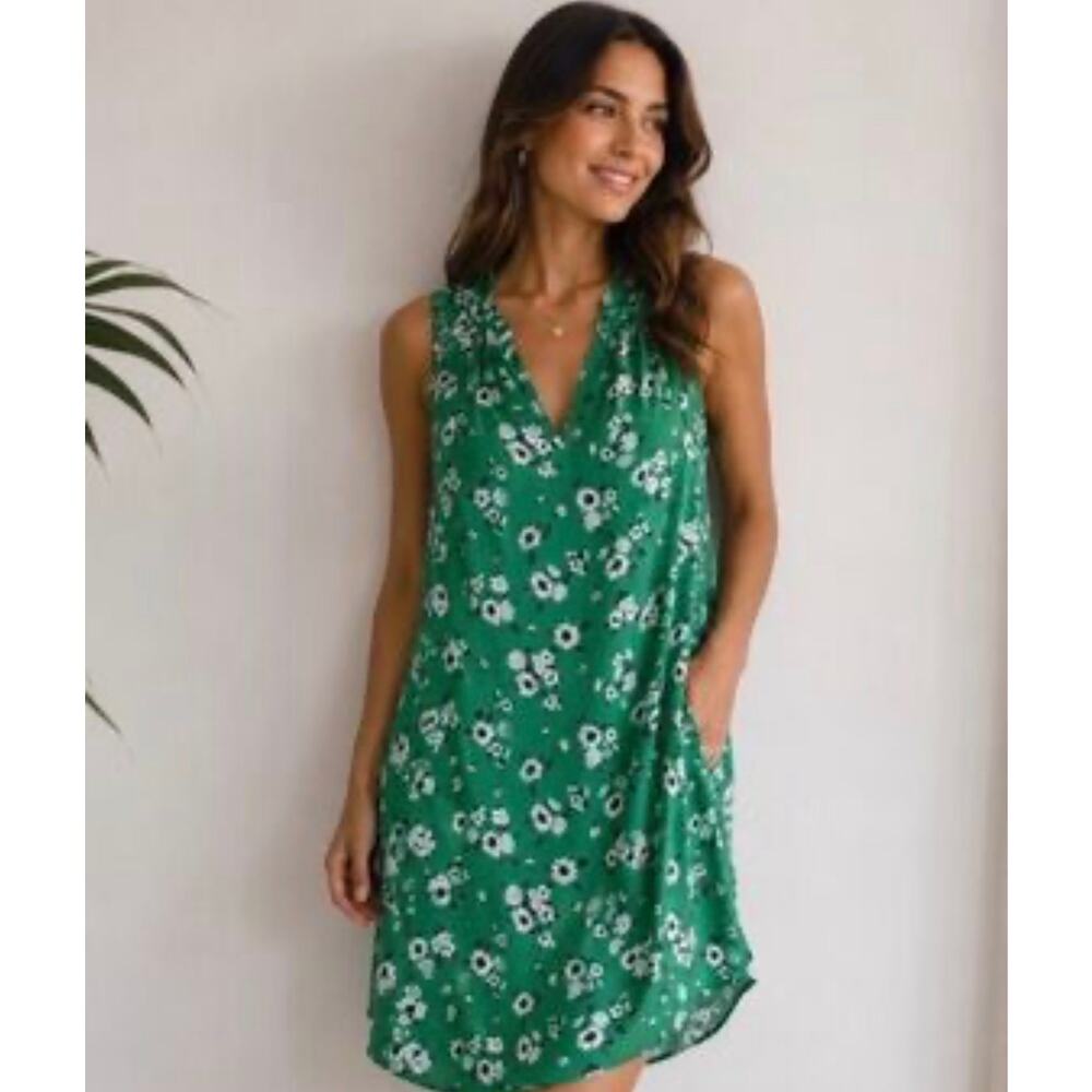 💚 Green Floral Sleeveless Shift Dress Casual Summer Dress | Size XL